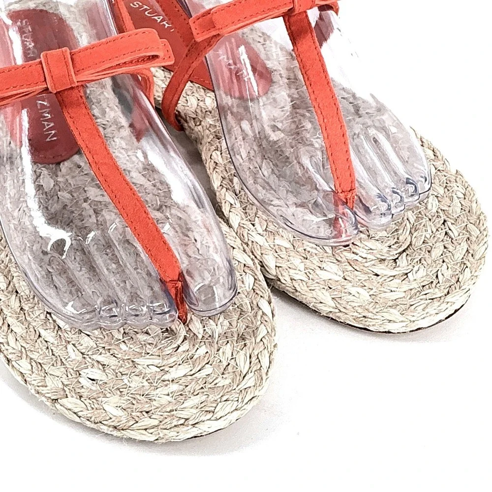 Stuart Weitzman Size 6.5‎ Orange Suede Raffia Thong Sandals NEW Espadrille Flat